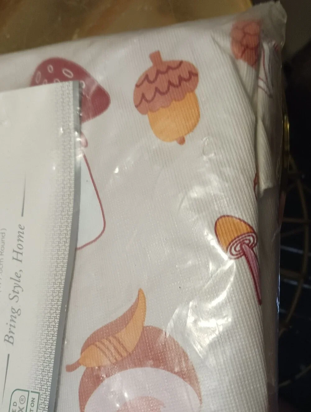 Huntington Home MCM  Pumpkin Acorn Vinyl Tablecloth - White with Orange Accents